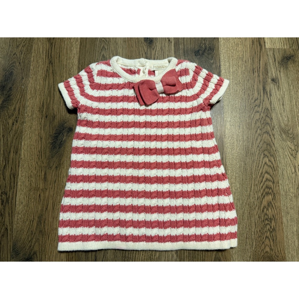 Cynthia Rowley Dress Baby Girl Size 6-9M Red White Striped Cable Knit Bow